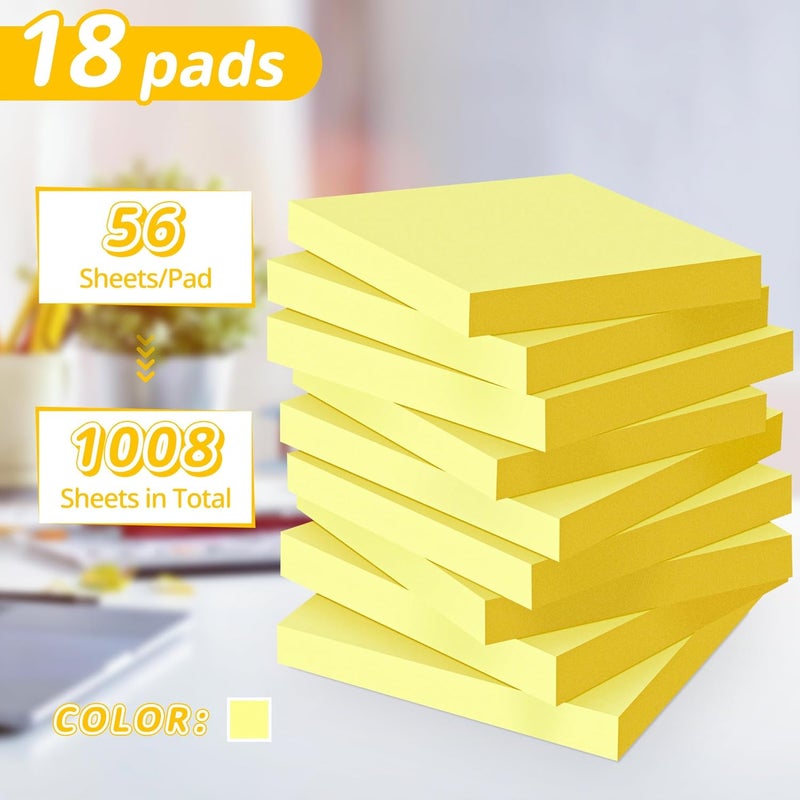 vipstar (18 Pack) Sticky Notes 3x3 in Yellow, Strong Adhesive, Clean Removal, Recyclable, Self-Stick Pads, Easy to Post for Home, Office, Notebook - Image 2